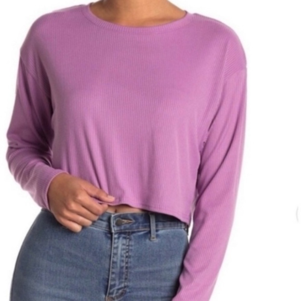 Abound Womens Cropped Rib Knit Long Sleeve Shirt In Purple Dust Sz small NWT